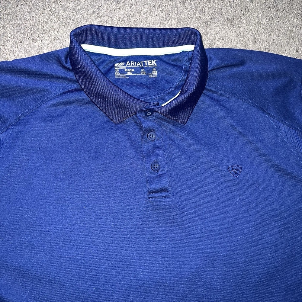 Ariat Polo Shirt Mens 2XL Blue AriatTEK Heat Series Performance Golf Stretch